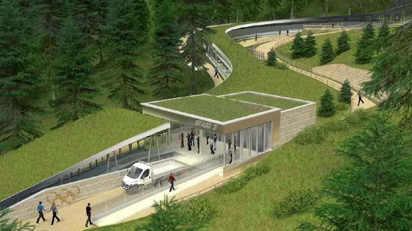 Il rendering della pista di bob prevista a Cortina