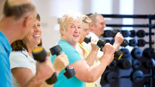 seniors having fun in the gym