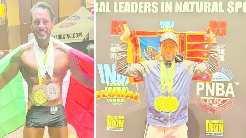 Davide Minuzzo con le medaglie conquistate nello scorso fine settimana a Las Vegas nel concorso “Mister Olympia natural”