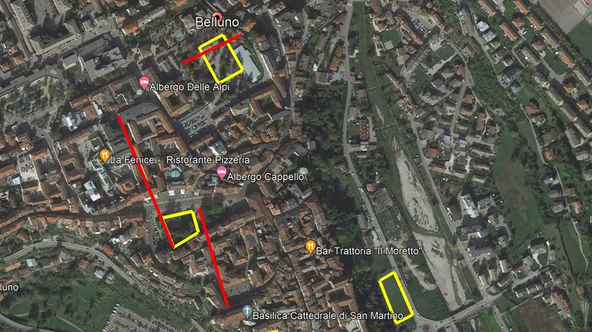 Le linee rosse corrispondono a dove verrà eseguita martedì la microzonazione sismica in centro citt