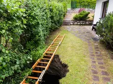 Una Voragine si è aperta in un giardino tra due case a Pieve di Cadore in Via Galghena.