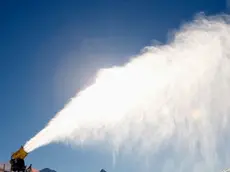 10 Jan 2006, Sankt Anton am Arlberg, Austria --- Snow Cannon Spraying New Snow --- Image by © Henrik Trygg/Corbis