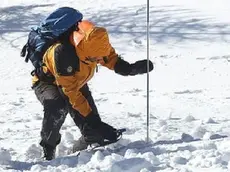 Due fasi di una esercitazione di soccorso nella neve per dispersi in valanga