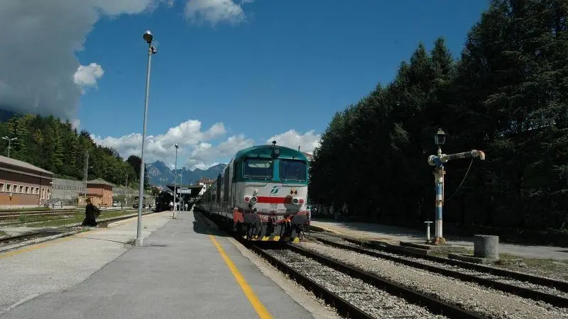 Treno regionale per Calalzo spinto dal locomotore D445 1124. - Un treno in arrivo nella stazione di Calalzo