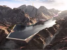 Il lago che Webuild dovrà costruire tra le montagne dell'Arabia Saudita per la stazione sciistica di Trojena