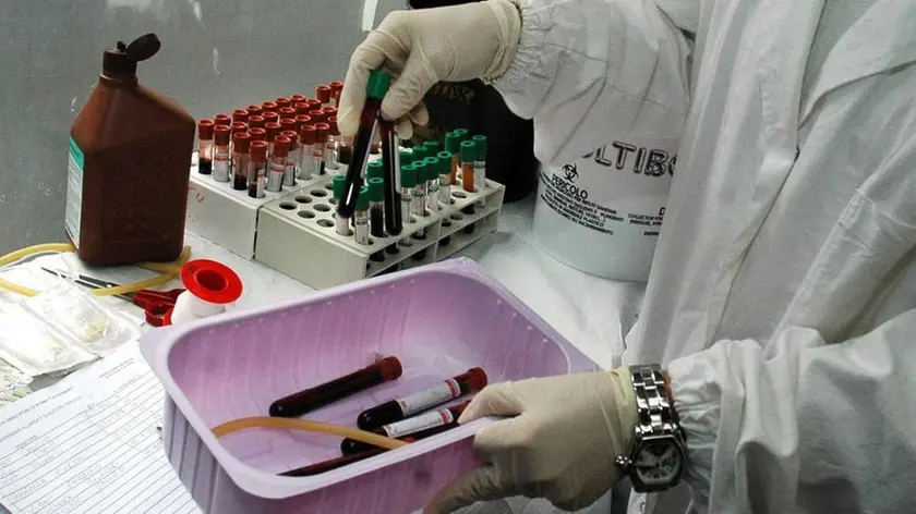 Provette in un laboratorio, in una foto d'archivio. Stanno dando risultati positivi i primi test che permettono di fare la diagnosi di un tumore semplicemente con l'analisi del sangue. ..VIRGINIA FARNETI/GID