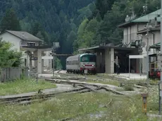 Calalzo di Cadore, 13 agosto 2006. Treno regionale da Padova composto da carrozze UIC X e trainato dal locomotore diesel D445 1096 in arrivo sul binario 1.