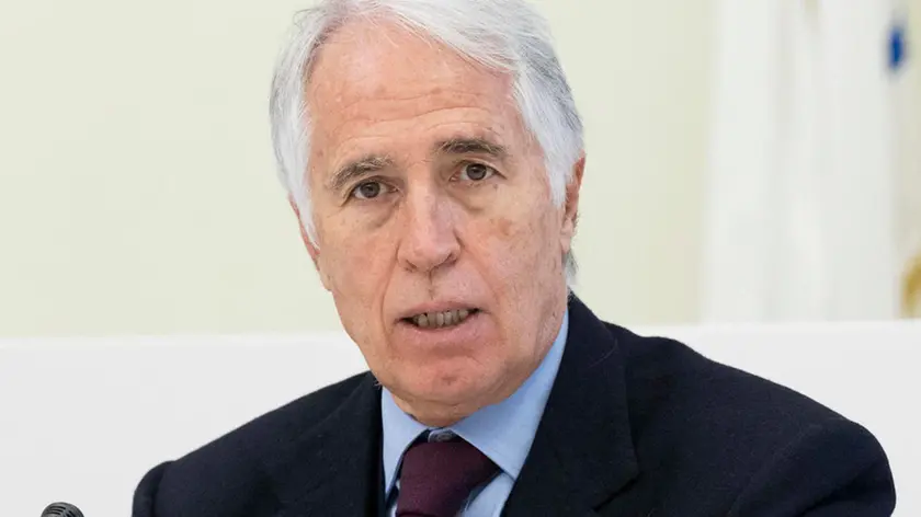 Il presidente del Comitato Olimpico Nazionale, Giovanni Malagò, durante una conferenza stampa al Coni, Roma, 19 gennaio 021. ANSA/CLAUDIO PERI