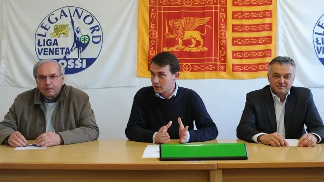 Conferenza stampa nella sede della lega sulle vicende che stanno coinvolgendo il partito. presenti Gilberto Signoretti e Leonardo Colle candidati alle amministrative di Belluno e Feltre